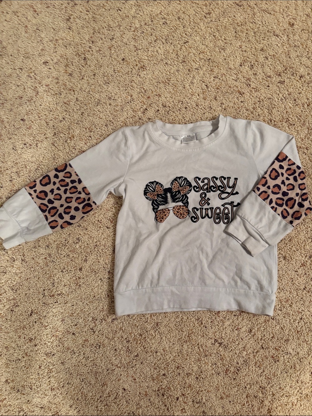 Sassy & Sweet Girls' White Long-Sleeve Top with Leopard Accents
